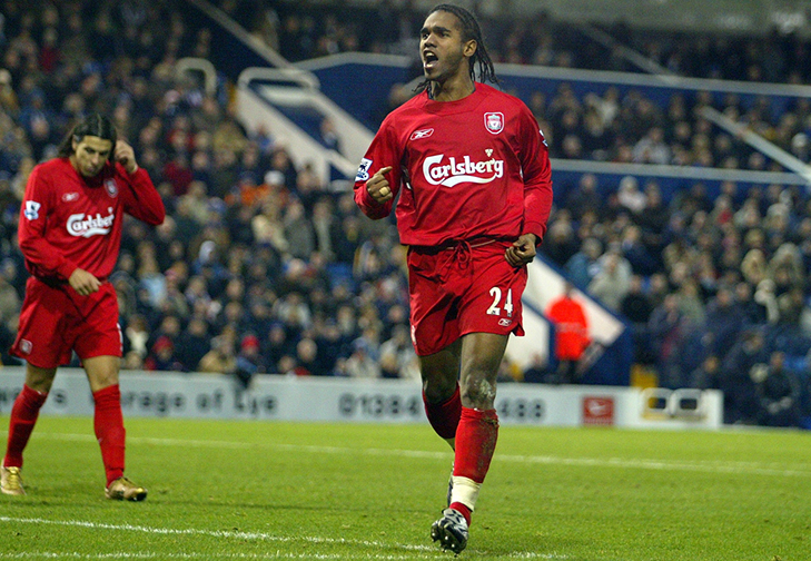 Football - West Bromwich Albion v Liverpool - FA Barclays Premiership - The Hawthorns - 04/05 ,  26/12/04 Florent Sinama Pongolle  - Liverpool celebrates his goal for 0-2 Mandatory Credit: Action Images / Michael Regan NO ONLINE/INTERNET USE WITHOUT A LICENCE FROM THE FOOTBALL DATA CO LTD. FOR LICENCE ENQUIRIES PLEASE TELEPHONE +44 207 298 1656.