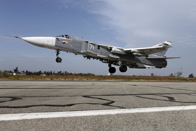 A Sukhoi Su-24 fighter jet takes off from the Hmeymim air base near Latakia, Syria, in this file handout photograph released by Russia's Defence Ministry October 22, 2015. REUTERS/Ministry of Defence of the Russian Federation/Handout via Reuters/Files