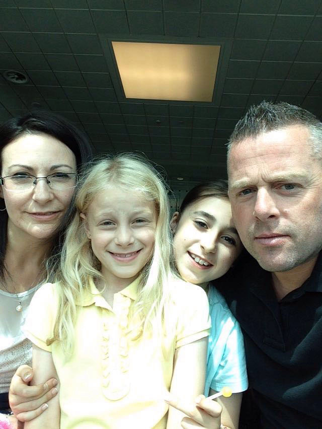 STUART BARNES AND WIFE SUSAN AT GATWICK AIRPORT AFTER THEIR FLIGHT WAS CANCELLED AFTER CREW BEING TAKEN ILL. Daughters are called Rosie, 9, and Olivia, 10. Left to Right.