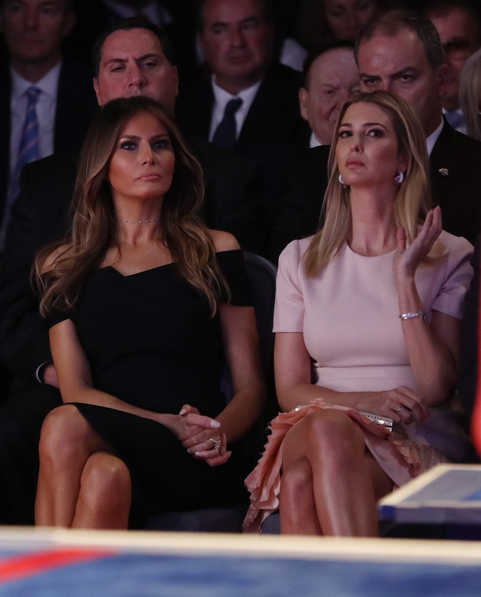 epa05557728 Melania Trump (L) and Ivanka Trump (R) watch as Republican Donald Trump debates Democrat Hillary Clinton during the first Presidential Debate at Hofstra University in Hempstead, New York, USA, 26 September 2016. The only Vice Presidential debate will be held on 04 October in Virginia, and the second and third Presidential Debates will be held on 09 October in Missouri and 19 October in Nevada. EPA/JOE RAEDLE